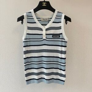 Miu Miu Striped V-Neck Knitted Tank Top